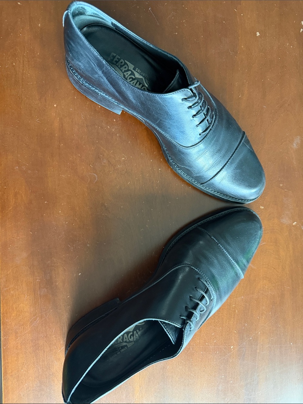 Salvatore Ferragamo Black Cap-Toe Leather Oxfords - Picture 5 of 5